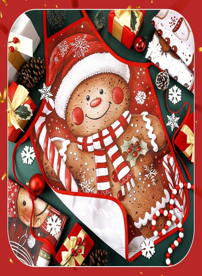 Vabean 4 Pcs Christmas Elf Gingerbread Man Apron Adjustable Funny Kitchen Cooking Funny Chef Women Xmas Party(Gingerbread) - Image 4
