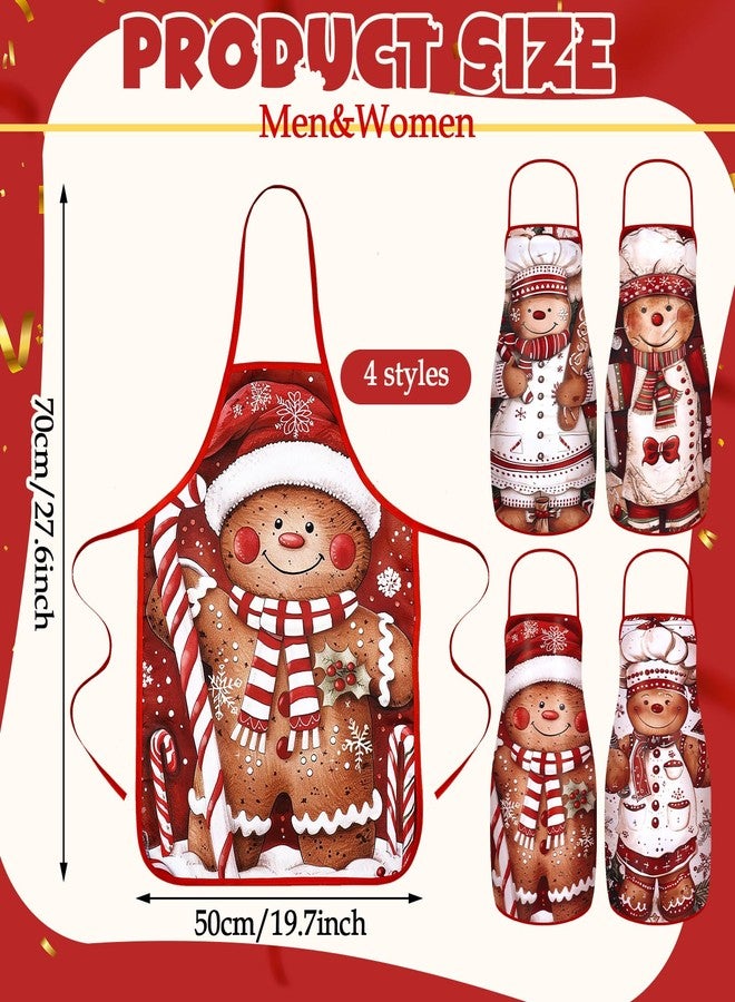 Vabean 4 Pcs Christmas Elf Gingerbread Man Apron Adjustable Funny Kitchen Cooking Funny Chef Women Xmas Party(Gingerbread) - Image 2