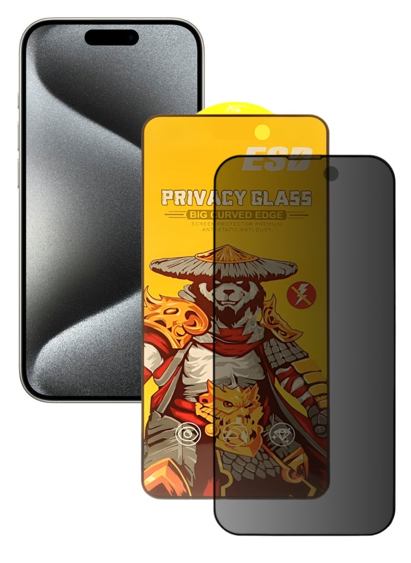 ESD Tempered Dustproof Privacy Glass Screen Protector Compatible For iPhone 15 Pro - Image 1