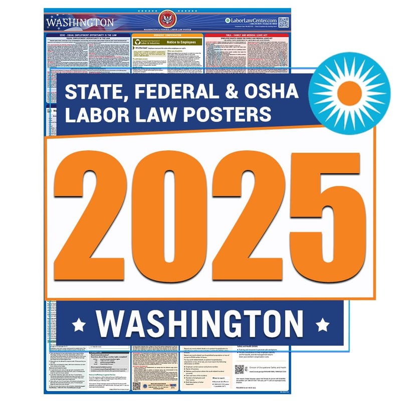 Labor Law Center 2025 Washington Labor Law Poster- State, Federal, OSHA Compliant- Workplace Required Posting for Employees- English Employment Poster- UV Laminated Waterproof- 26" x 39.5â€- English - Image 1