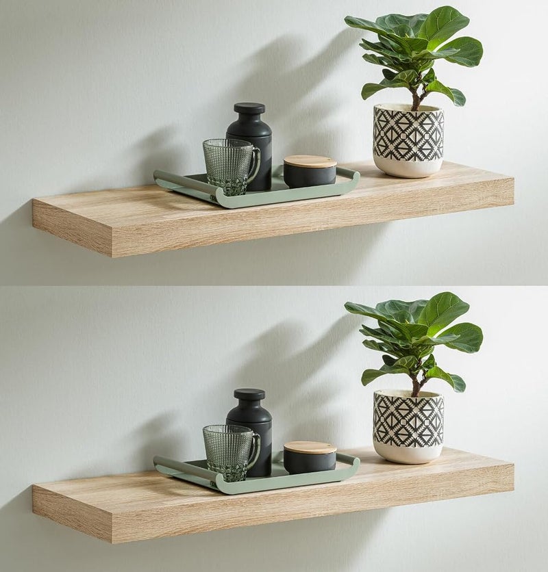 AsolBD Decorative Floating Wall Mounted Shelves with Stylish Invisible Brackets, Modern Faux Wood Storage with Matte Finish for Bedroom, Living Room, Bathroom, Kitchen Décor, 1 Piece (Natural, 40 CM) - Image 3