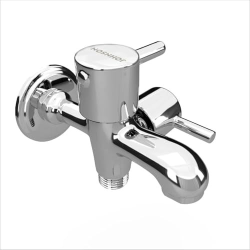 Johnson Bathrooms Johnson Coral Brass 2 in 1 Bib Cock Faucet| Wall Mount| Corrosion Free| for bathrooms, Kitchens, Gardens | Bib Cock with Flange Disc Valve | Blue Chrome Colour Faucet | 10 Years Warranty - Image 1