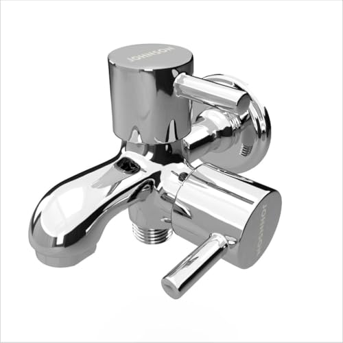 Johnson Bathrooms Johnson Coral Brass 2 in 1 Bib Cock Faucet| Wall Mount| Corrosion Free| for bathrooms, Kitchens, Gardens | Bib Cock with Flange Disc Valve | Blue Chrome Colour Faucet | 10 Years Warranty - Image 3
