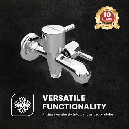 Johnson Bathrooms Johnson Coral Brass 2 in 1 Bib Cock Faucet| Wall Mount| Corrosion Free| for bathrooms, Kitchens, Gardens | Bib Cock with Flange Disc Valve | Blue Chrome Colour Faucet | 10 Years Warranty - Image 2