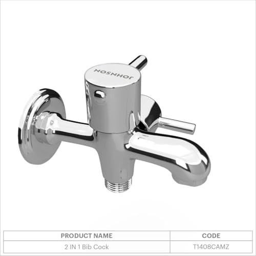Johnson Bathrooms Johnson Coral Brass 2 in 1 Bib Cock Faucet| Wall Mount| Corrosion Free| for bathrooms, Kitchens, Gardens | Bib Cock with Flange Disc Valve | Blue Chrome Colour Faucet | 10 Years Warranty - Image 4