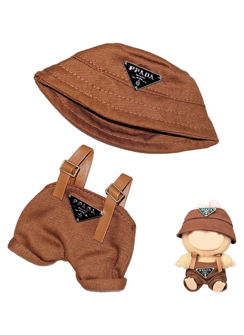 BRIXSPARK Clothes for Labubu(No Doll,Just Clothes) , Hat & Overalls Set for Labubu Clothes 15cm/17cm Doll Accessories Suit, Doll Outfit Stylish Doll Clothes for Doll. 