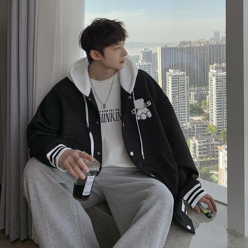 Autumn 2023 New Teenager Unisex Casual Sports Single Breasted Hooded Jacket Coat H09 - Image 5