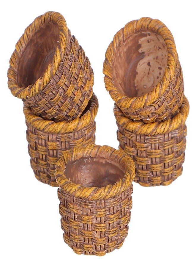 OATIPHO سلة بيت الدمى من OATIPHO، سلة خوص صغيرة، خوص بيت الدمى: 6 قطع صغيرة، نموذج عرض مصغر من الخيزران للديكور والحرف اليدوية والأثاث - Image 1