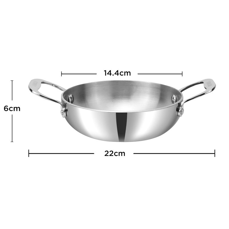 Vinod Platinum Tripy Stainless Steel Mini Kadai - 14cm (600 ml), Compact Design for Healthy Cooking, Induction Friendly Versatile Small kadhai, Use Less Oil, Sturdy and Durable - 5 Years Warranty - Image 3