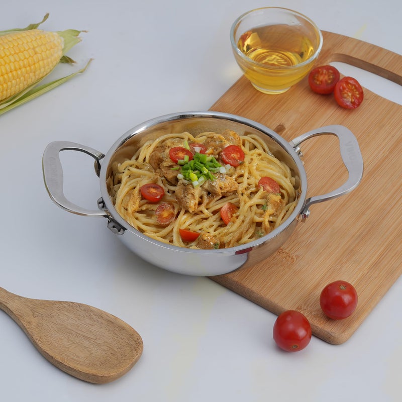 Vinod Platinum Tripy Stainless Steel Mini Kadai - 14cm (600 ml), Compact Design for Healthy Cooking, Induction Friendly Versatile Small kadhai, Use Less Oil, Sturdy and Durable - 5 Years Warranty - Image 2