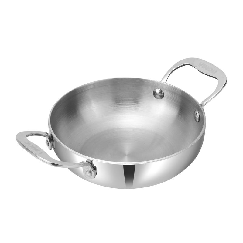 Vinod Platinum Tripy Stainless Steel Mini Kadai - 14cm (600 ml), Compact Design for Healthy Cooking, Induction Friendly Versatile Small kadhai, Use Less Oil, Sturdy and Durable - 5 Years Warranty - Image 1