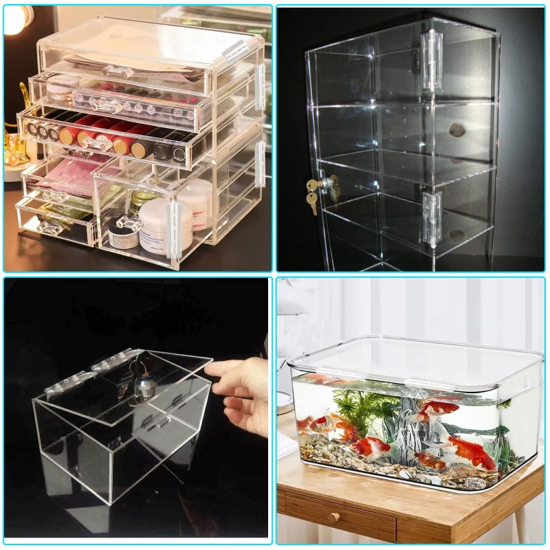 Sliverdew 2 Pcs Acrylic Hinge Clear Small Plastic Hinges Continuous Piano Hinge Transparent Self-Adhesive Folding Hinge Tools For Cabinet Drawer Furniture Aquarium Diy Crafts Display Stand 100X42 Mm - Image 5