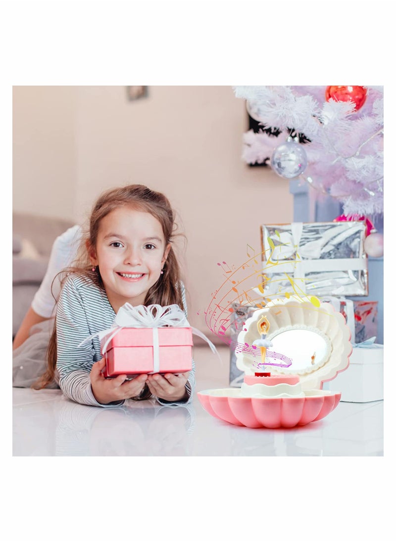 SYOSI - Shell Ballerina Musical Box Pink Wind Up Musical Boxes for Girl Birthday Gift Classic Retro Melody Trinket Jewelry Box With Mirror - Image 1