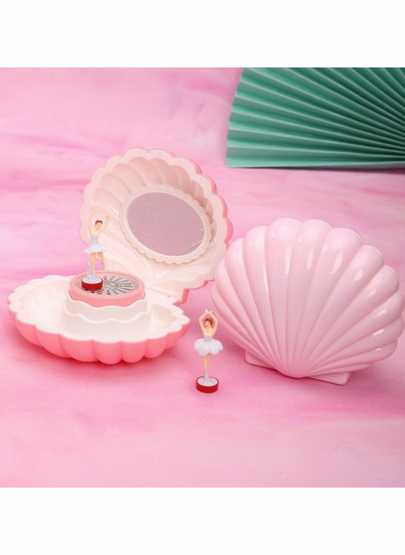 SYOSI - Shell Ballerina Musical Box Pink Wind Up Musical Boxes for Girl Birthday Gift Classic Retro Melody Trinket Jewelry Box With Mirror - Image 1