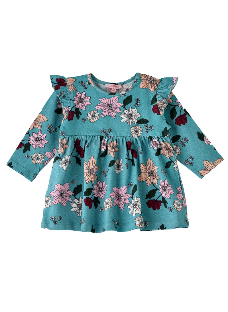 Jelliene Girls Floral Ruffle Long Sleeve Dress  - Image 1