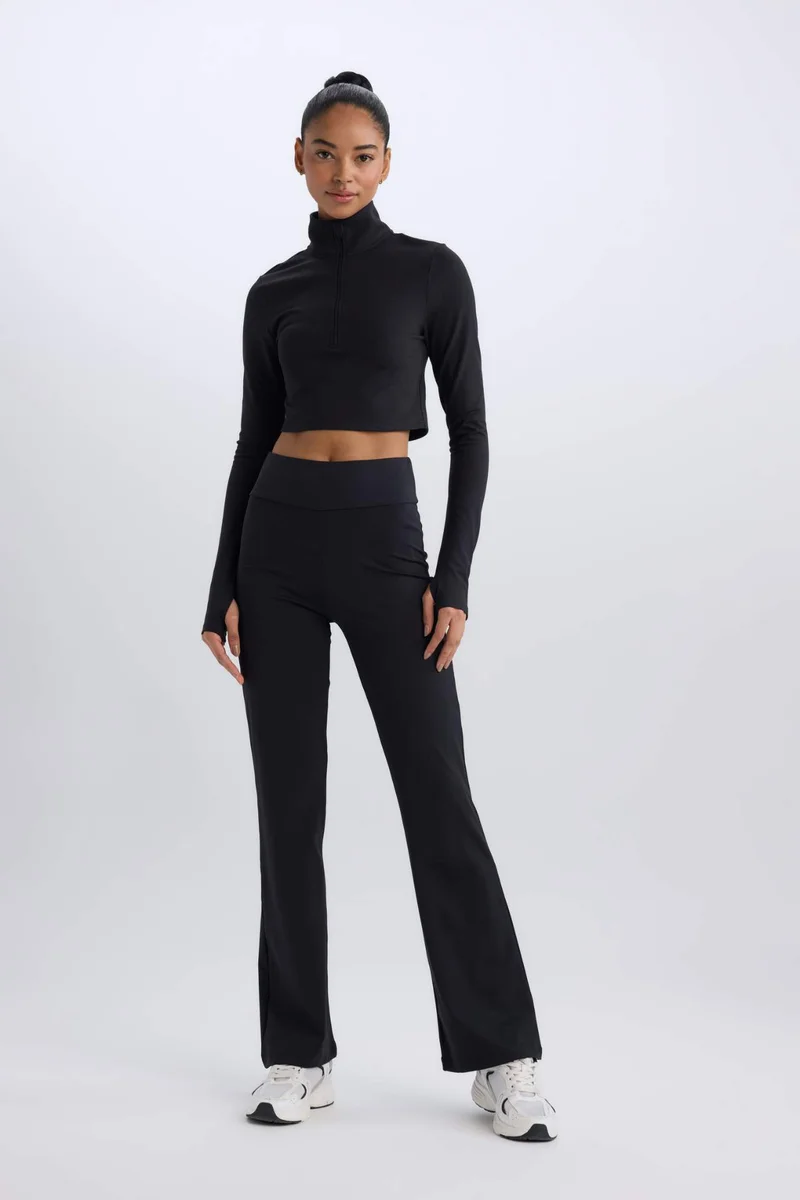 DeFacto DeFactoFit Slim Fit Zip-Up Stand Collar Long Sleeve T-Shirt