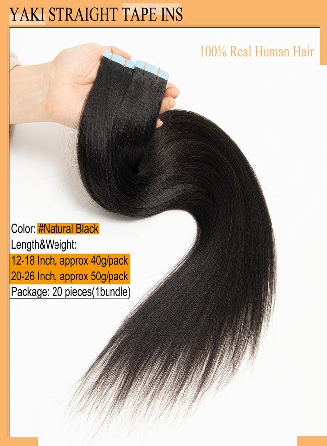 FEIPRO 18 Inch Tape in Hair Extensions Real Human Hair Light Yaki Straight Tape ins for Black Girls Women add Hair Length &Volume Invisible Seamless Skin Weft Thick Soft #Natural Black 40g 20pcs/Pack - Image 5
