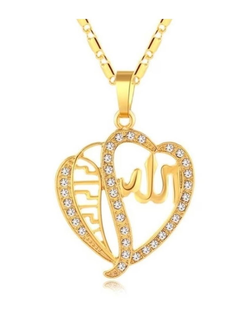 DubaiGallery Fashion Jewelry Highly craftsmanship Hearts Islamic Allah Pendant Charms Necklace Religious Muslim Jewelry Gift For Women Gold Color Jewelry - Image 2