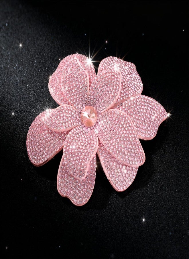 Merdia 3.74 Inches Rhinestone Camellia Flower Brooch Pins & Hair Clips for Women Elegant Created Crystal Lapel Pin Brooches Wedding Party Pink - Image 3