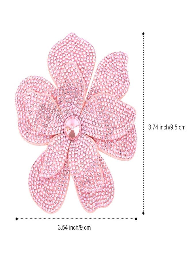 Merdia 3.74 Inches Rhinestone Camellia Flower Brooch Pins & Hair Clips for Women Elegant Created Crystal Lapel Pin Brooches Wedding Party Pink - Image 2