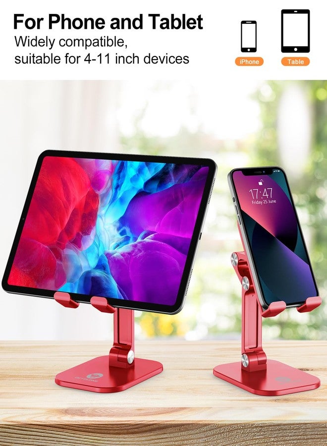 OCYCLONE Phone Stand, Adjustable Height and Angle Foldable Cell Phone Stand Holder for Desk, Taller iPhone Stand Compatible with 4.7"-13" Smartphones iPad Tablet, Red - Image 4