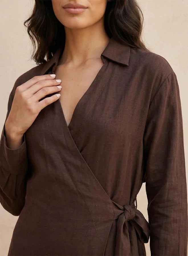 Iconic dark brown WRAP LONG DRESS for Women | Best Price UAE