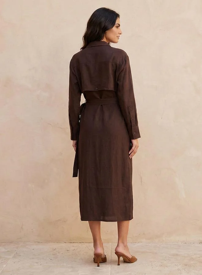 Iconic dark brown WRAP LONG DRESS for Women | Best Price UAE