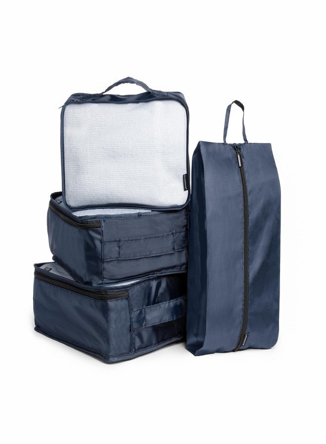 بروكستون مجموعة مكعبات التعبئة من بروكستون، 4 قطع، منظم أمتعة وملابس وحقيبة أحذية، مستلزمات السفر، لون كحلي - Image 1