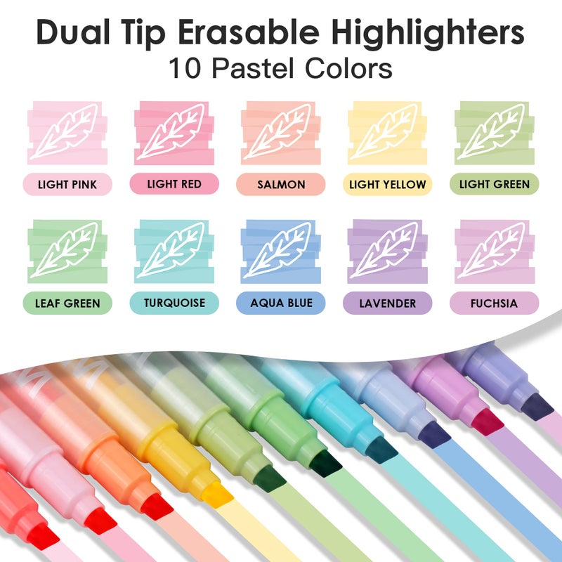 HANKU Erasable Highlighters, 10 Pastel Highlighters Assorted Colors, Dual Tip Cute Erasable Highlighter Pens No Bleed Through for Bullet Journaling, Bible Study, School Office Supplies - Image 2