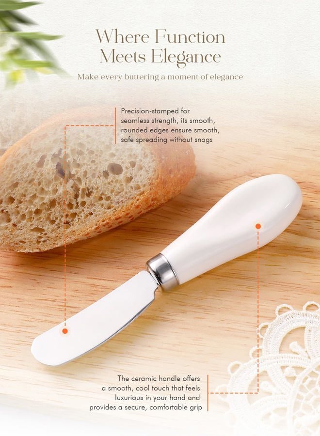 AISBUGUR 2 Pack Stainless Steel Butter Spreader Knife, Butter Knife with White Porcelain Handle, Cheese Butter Spreader Knives for Kitchen - Image 2