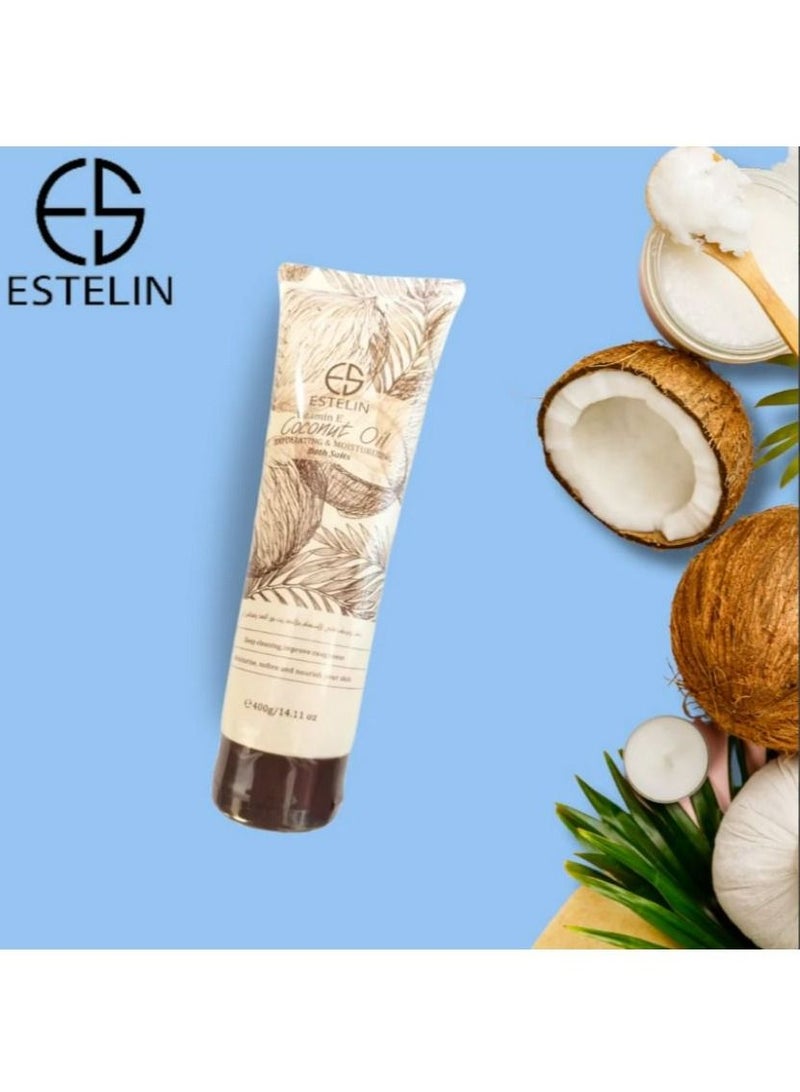 إستيلين أملاح الاستحمام المقشرة والمرطبة بزيت جوز الهند وفيتامين E 400 جم