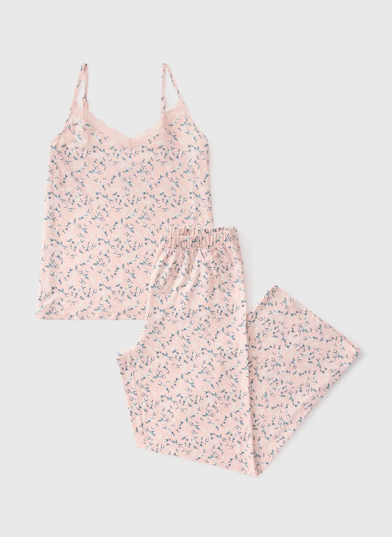 ماتلان Pink Soft Touch Ditsy Floral Camo Pyjama Set