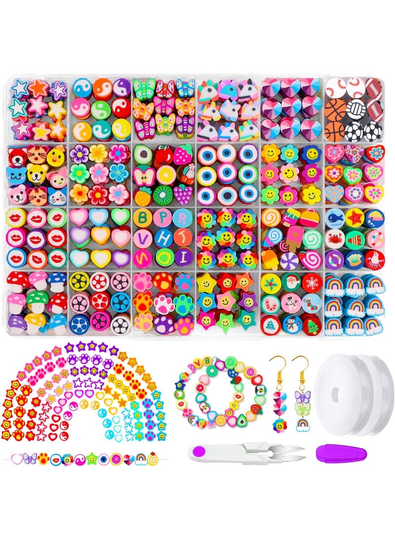 Relex 480PCS Fruit Flower Polymer Clay Beads, 24 Style Cute Heart Mushroom Clay Beads Charms for Jewelry Necklace Earring Making, DIY Bracelet Making Kit Accessories for Women Girls - Image 1