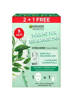 Garnier SkinActive Green Tea Super Hydrating + Rebalancing Tissue Mask Bundle 2+1 Free  - Image 1