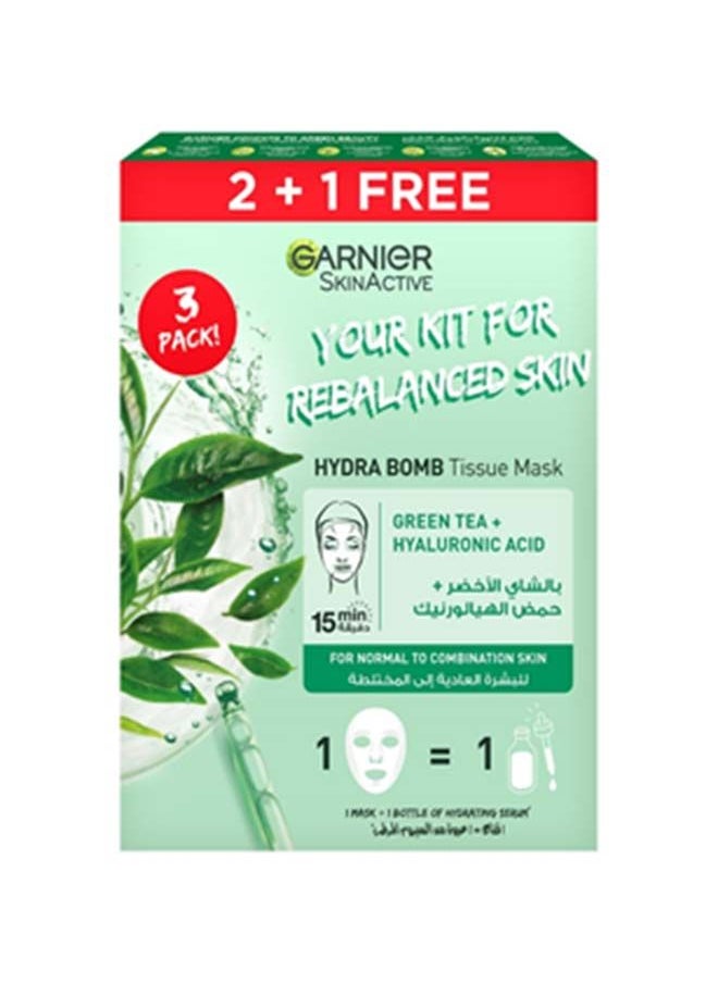 Garnier مجموعة قناع الأنسجة سكين أكتيف بالشاي الأخضر للترطيب الفائق + إعادة التوازن 2+1 مجانًا  - Image 1