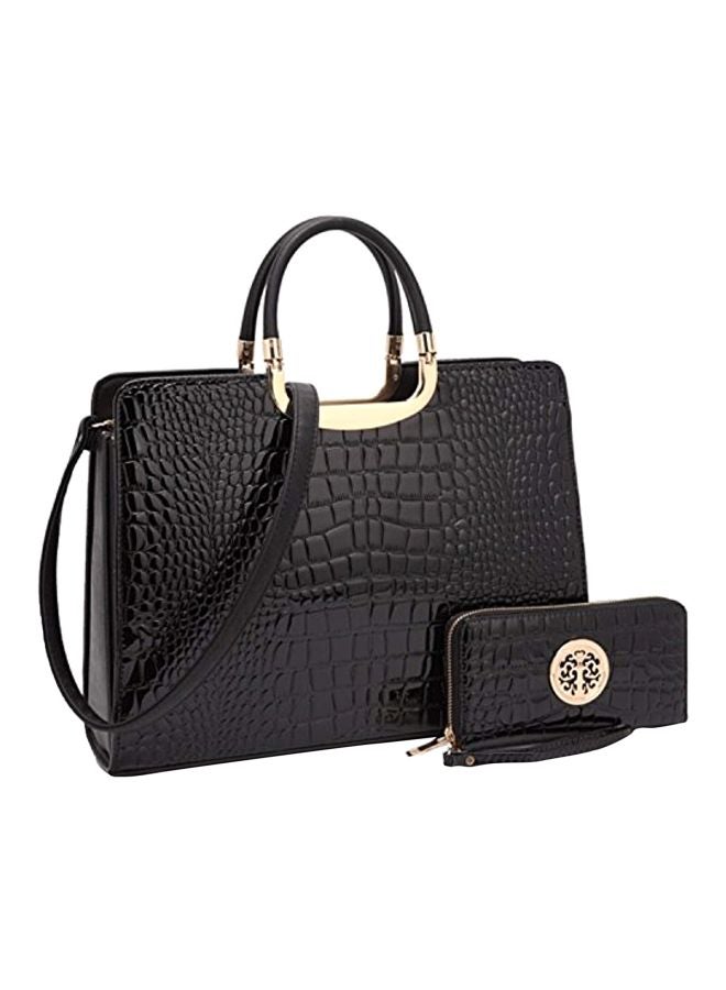 DASEIN Womens Handbag Top Handle Shoulder Bag Tote Satchel Purse Work Bag with Matching Wallet (2-Croco Black) Large - Image 1