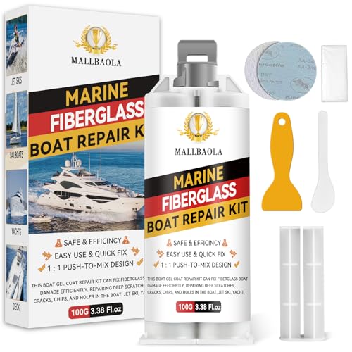 Mallbaola Marine Fiberglass Repair Kit for Boats, Gel Coat Repair Kit for Boats, Epoxy Filler for Fiberglass Boats Fix Holes, Chips and Deep Cracks, Gelcoat repair kit for Fiberglass, Acrylic, Porcelain(White) - Image 1