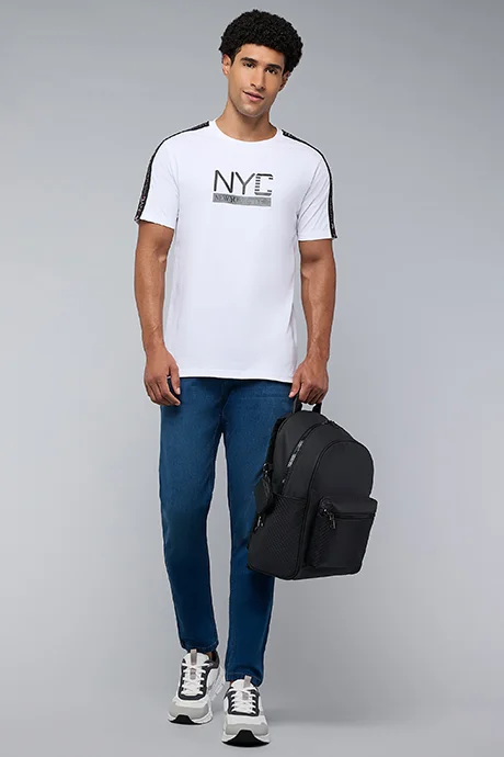 أر أند بي Typography Print T-Shirt with Crew Neck and Short Sleeves