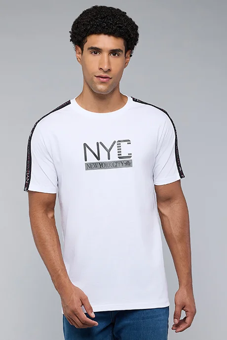 أر أند بي Typography Print T-Shirt with Crew Neck and Short Sleeves
