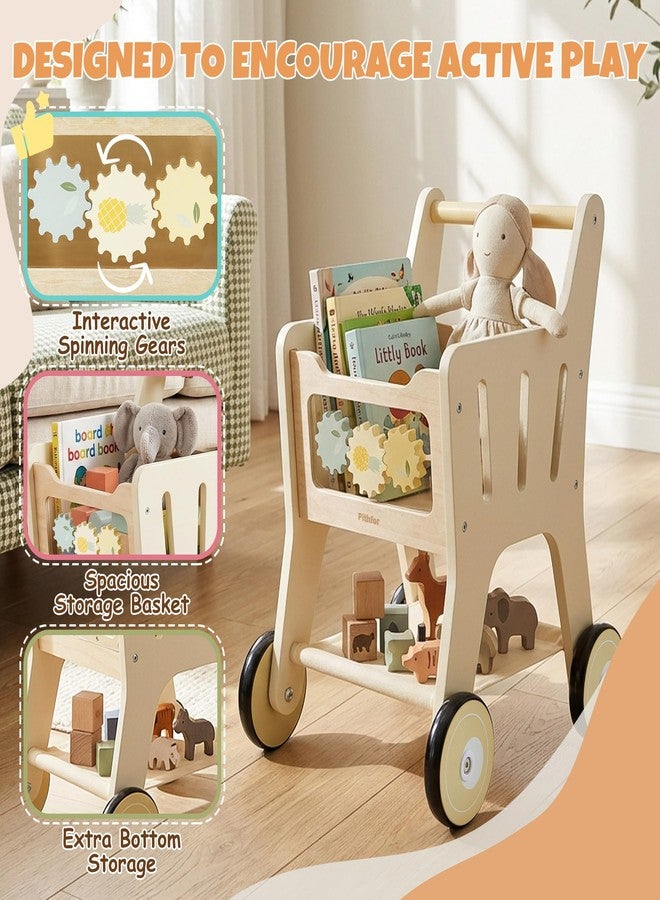 Pithfor Wooden Shopping Cart for Kids, 3 in 1 Wooden Baby Push Walker, Baby Doll Stroller, Toy Shopping Cart for Toddlers 1-3 - Image 4