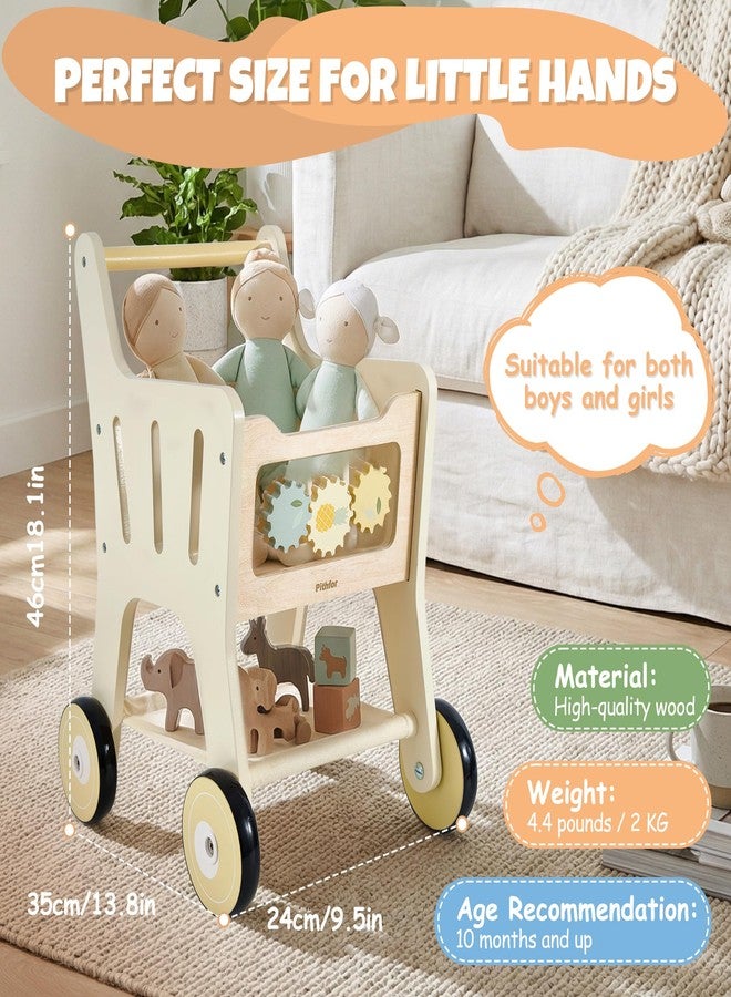 Pithfor Wooden Shopping Cart for Kids, 3 in 1 Wooden Baby Push Walker, Baby Doll Stroller, Toy Shopping Cart for Toddlers 1-3 - Image 3