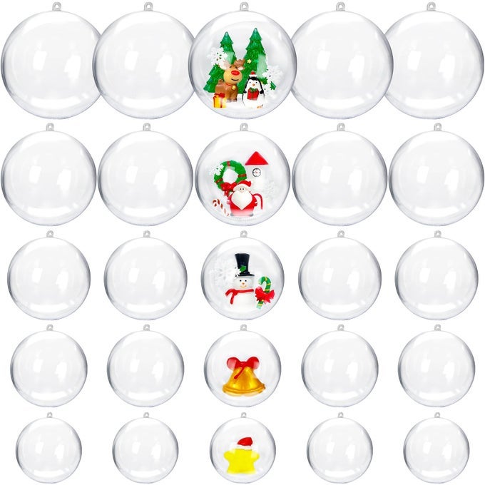 25 PCS CLEAR PLASTIC FILLABLE ORNAMENTSTRANSPARENT DIY CRAFT BALLCLEAR DIY CHRISTMAS ORNAMENT 5 DIFFERENT SIZES FOR WEDDINGPARTYHOME DECOR
