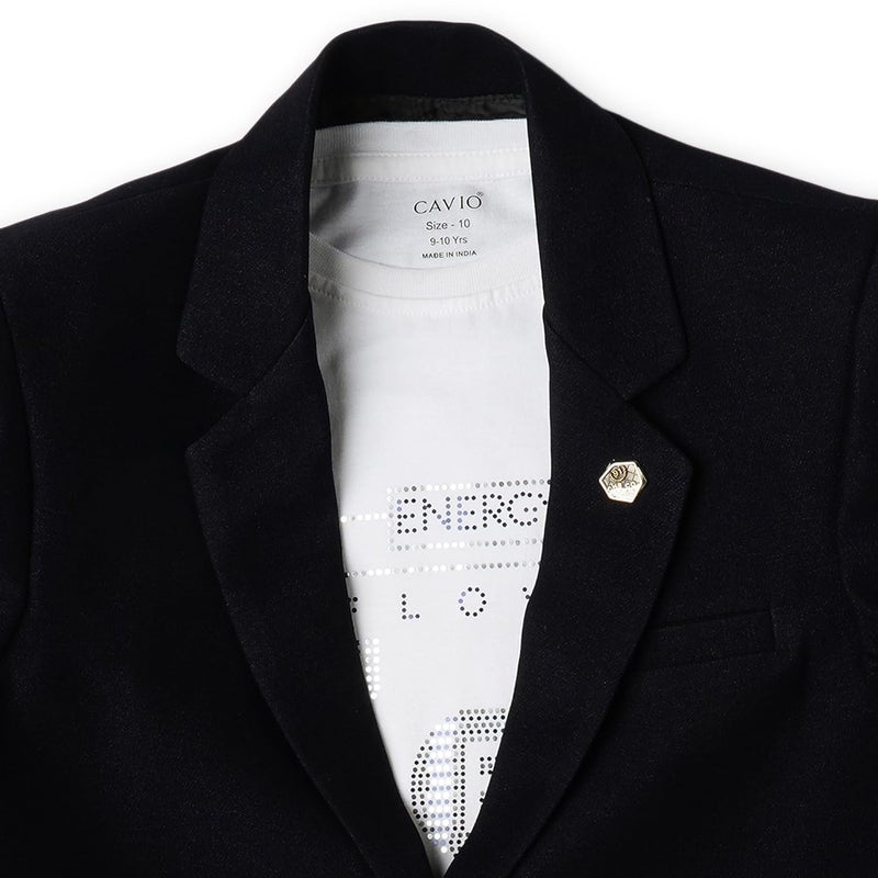 CAVIO Boys Regular Fit Solid Cotton Blazer with T-Shirt - Image 4