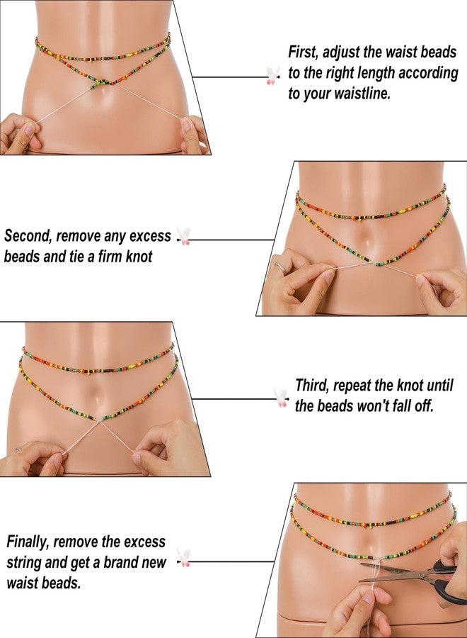 ELABEST Handmade Tie on Waist Beads 60inch African Adjustable Belly Beads Non Stretch Women Waist Jewelry (Blue A) - Image 5