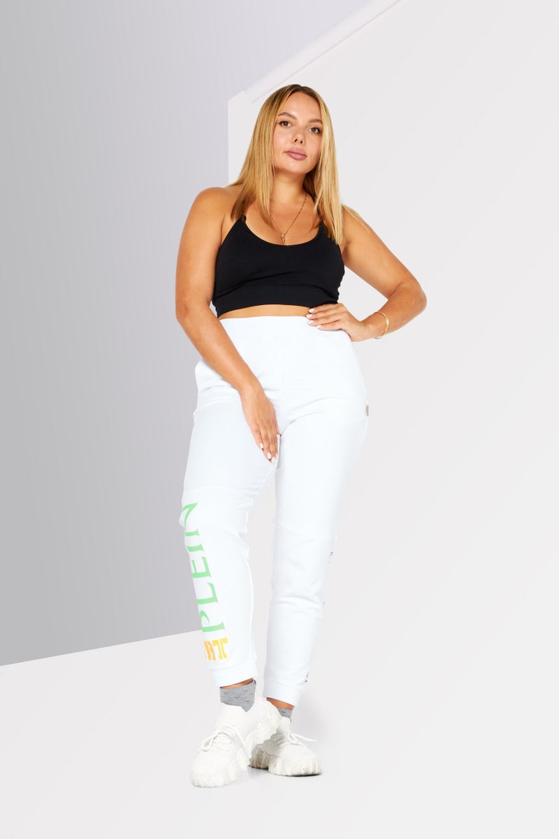 PHILIPP PLEIN Plein Sport Women Sportswear Fit Brand Logo Training Pants, White - Image 3