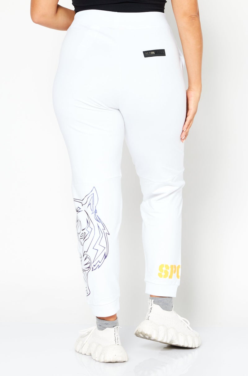 PHILIPP PLEIN Plein Sport Women Sportswear Fit Brand Logo Training Pants, White - Image 4