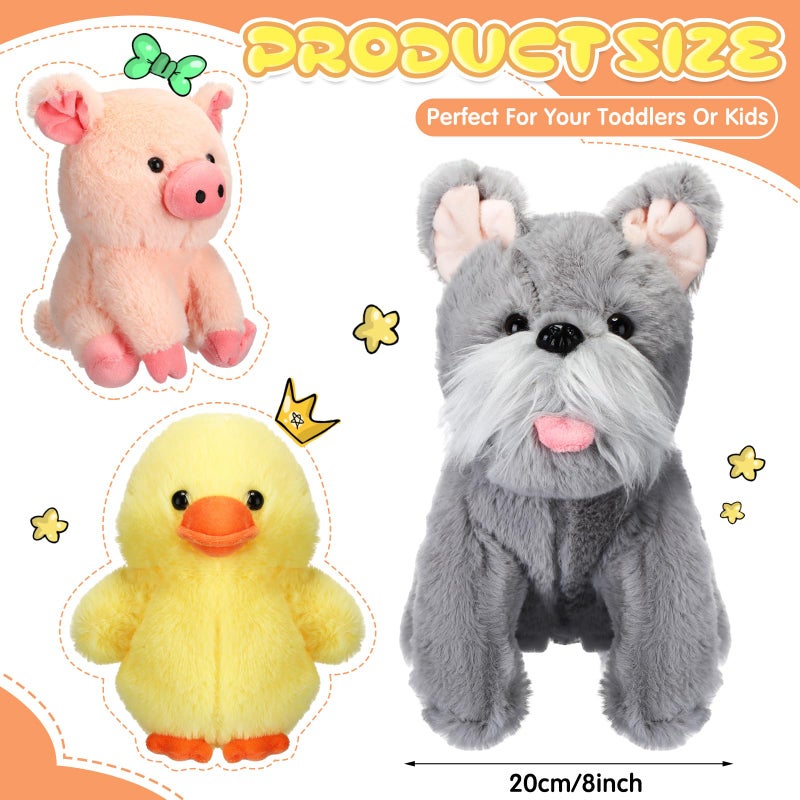 HI-BOOM Hiboom 7 Pack Farm Stuffed Plush Animals Toys Set 8 Inch Barnyard Stuffed Animals Bulk Soft Pig Rooster Horse Duck Sheep Cow Dog Toy Gifts for Birthday Party Favor Supplies Operation Christmas Items - Image 2