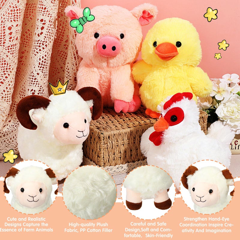 HI-BOOM Hiboom 7 Pack Farm Stuffed Plush Animals Toys Set 8 Inch Barnyard Stuffed Animals Bulk Soft Pig Rooster Horse Duck Sheep Cow Dog Toy Gifts for Birthday Party Favor Supplies Operation Christmas Items - Image 3