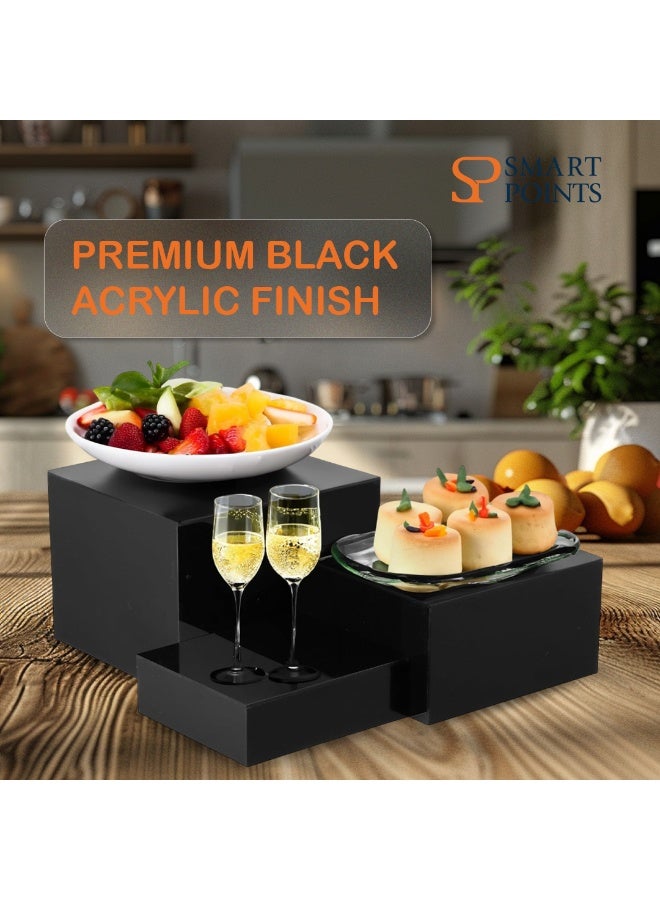 "سمارت بوينتس  " طقم صناديق عرض أكريليك أسود (3 قطع) – قواعد عرض وتخزين متعددة الاستخدامات للمنازل والمكاتب والفعاليات والمتاجر – تصميم فاخر قابل للتكديس - Image 4
