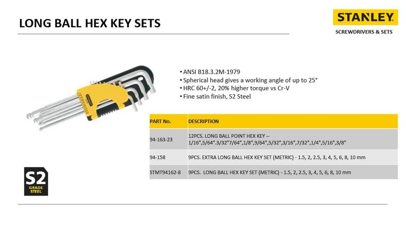 Stanley STANLEY STMT941628 Metric Extra Long Ball End Hex Key 9 pc  - Image 5